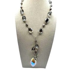 925 Sterling Silver Necklace With Swarovski Crystals & Grey Pearls.  A60
